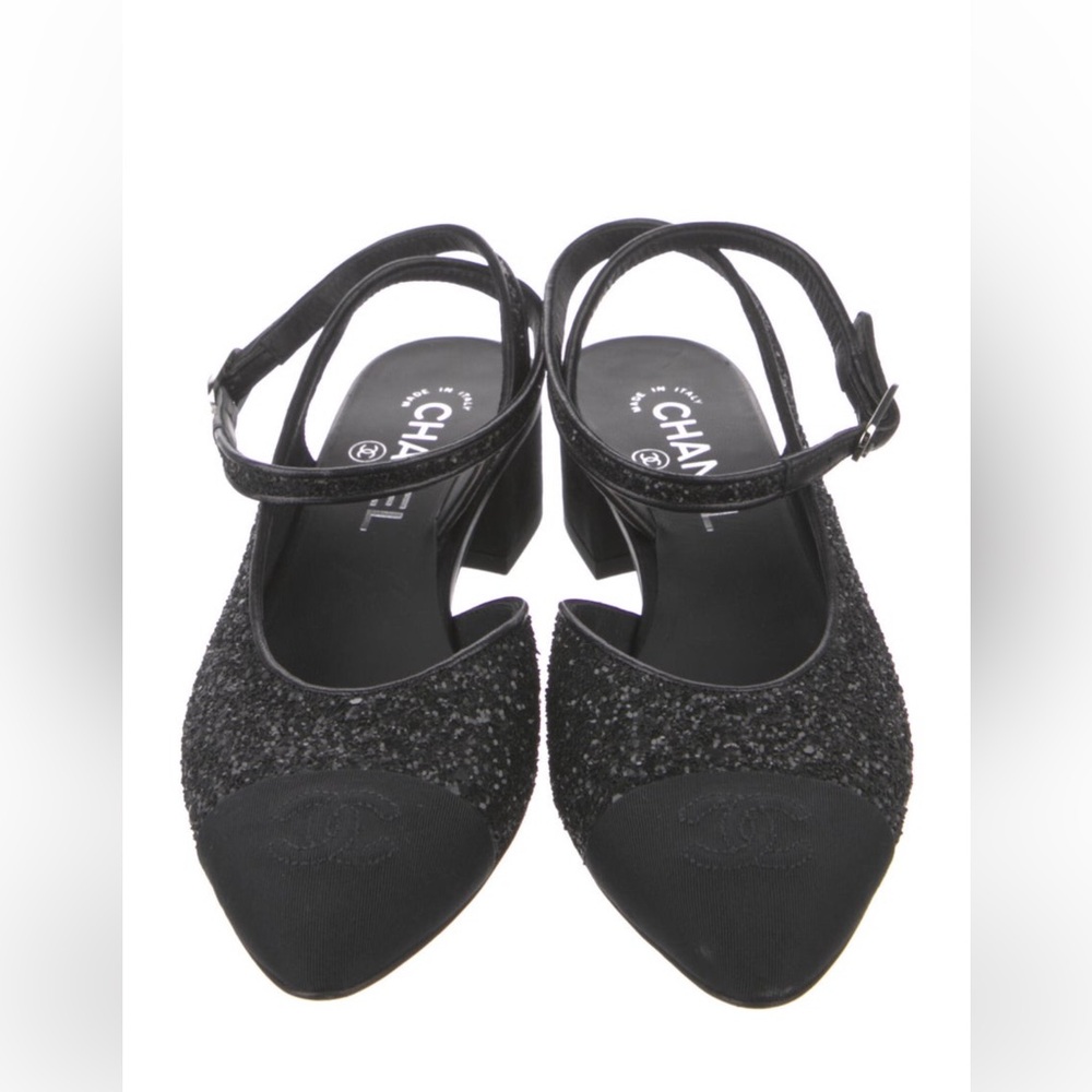 Chanel interlocking CC Slingback - Black Glitter Women's Shoes - Picture 3 of 4